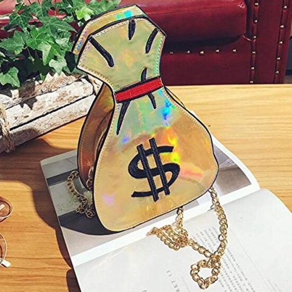 - $$✨ GOLD UNIQUE MONEY BAGS PURSE *NWT* $$✨ - Picture 3 of 8